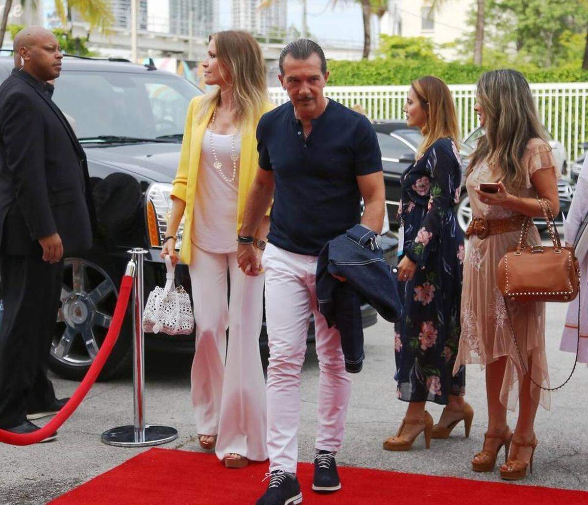 Actor Antonio Banderas arrives at the runway show by Miami designer Silvia Tcherassi inside the Ice Palace during Miami Fashion Week on Thursday, June 1, 2017.