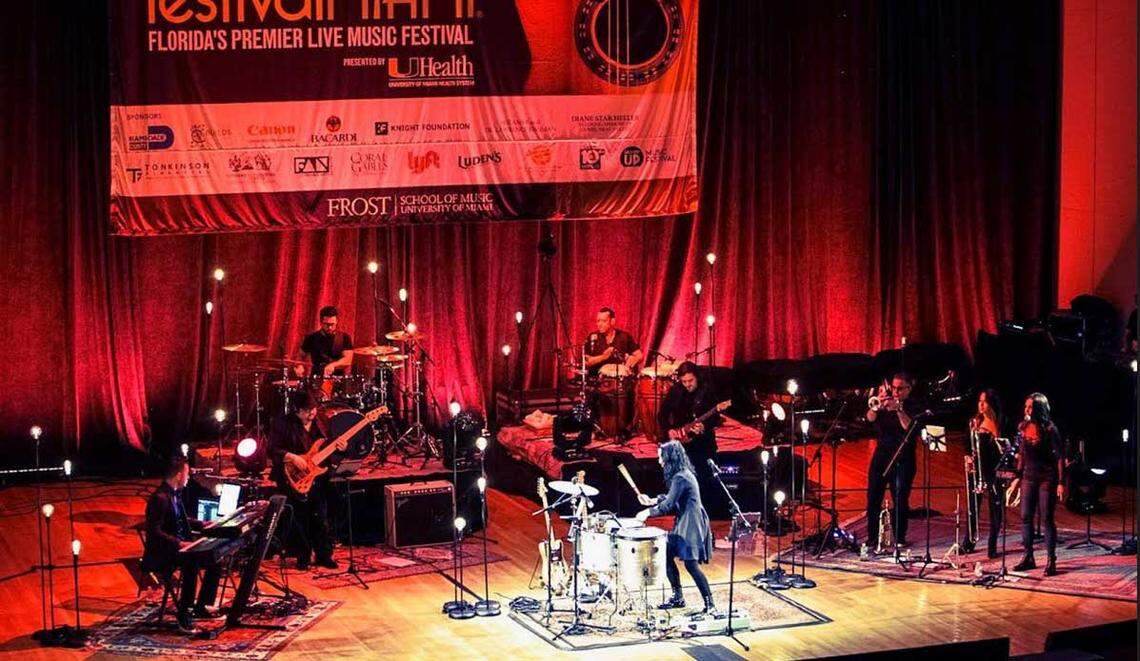 Emily Estefan performs with her 9-piece band at UM Gusman Concert Hall.