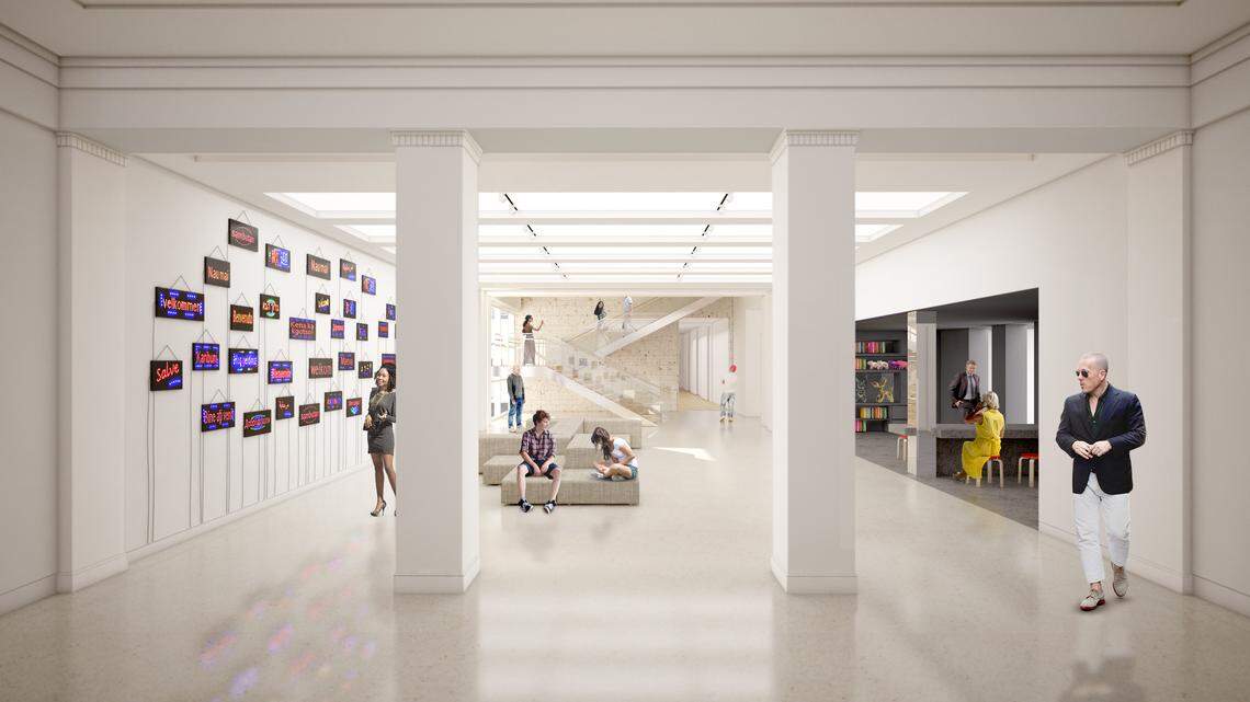 A rendering of the lobby of The Bass.