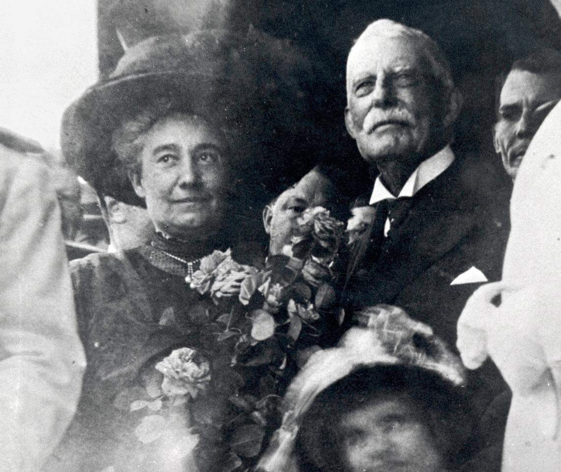 This Jan. 22, 1912, photo shows Henry Flagler, right, and his wife Mary Lily