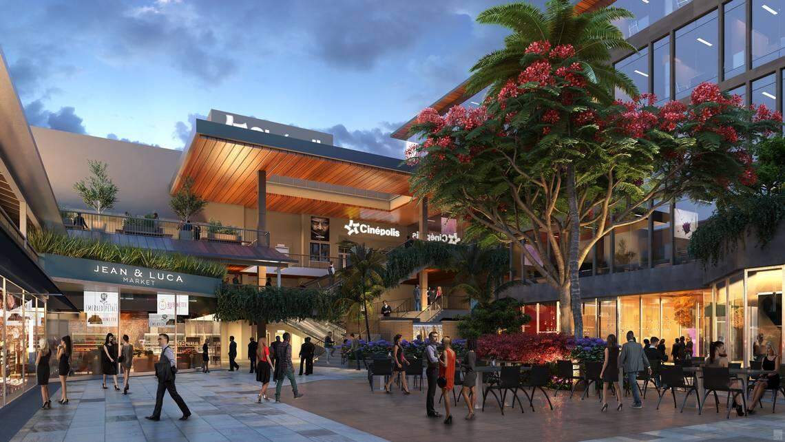 A new office building and public plaza will replace the north wing and central pavilion at the CocoWalk mall in Coconut Grove. The rest of the Mediterranean-style open-air mall is being refaced in a modern look.