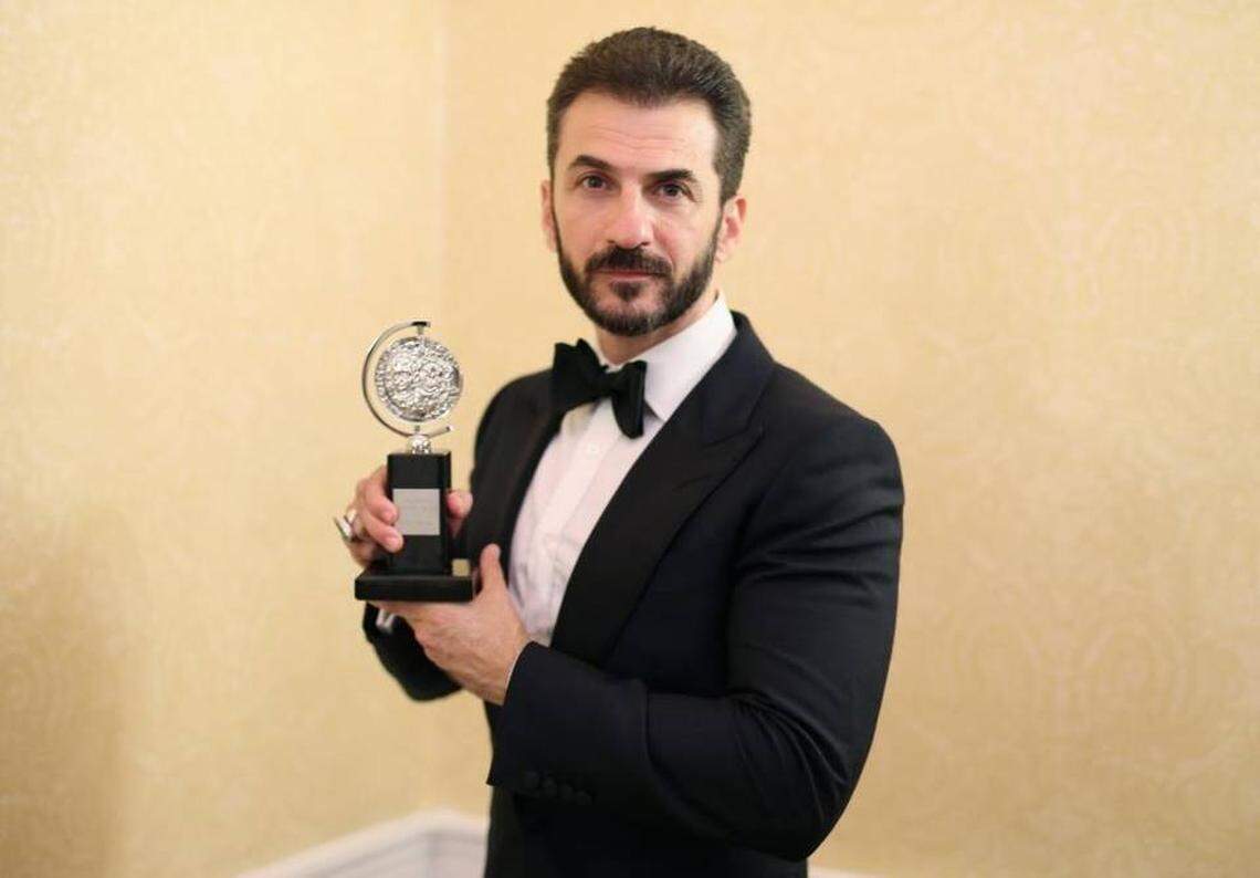 Michael Aronov, winner of the award for Best Featured Actor in a Play for “Oslo,” poses in the press room during the 2017 Tony Awards at 3 West Club on June 11, 2017 in New York City.