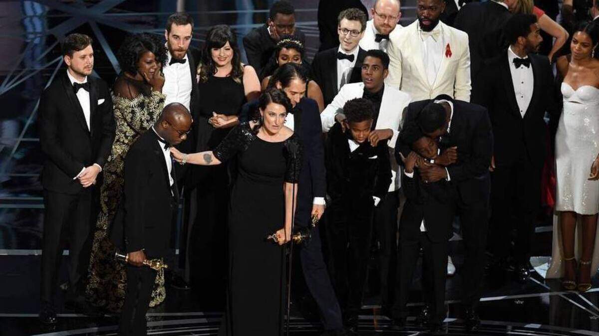 Cast and crew of 'Moonlight' accept the Best Picture award onstage during the 89th Annual Academy Awards at Hollywood & Highland Center on February 26, 2017 in Hollywood, California. Kevin Winter Getty Images