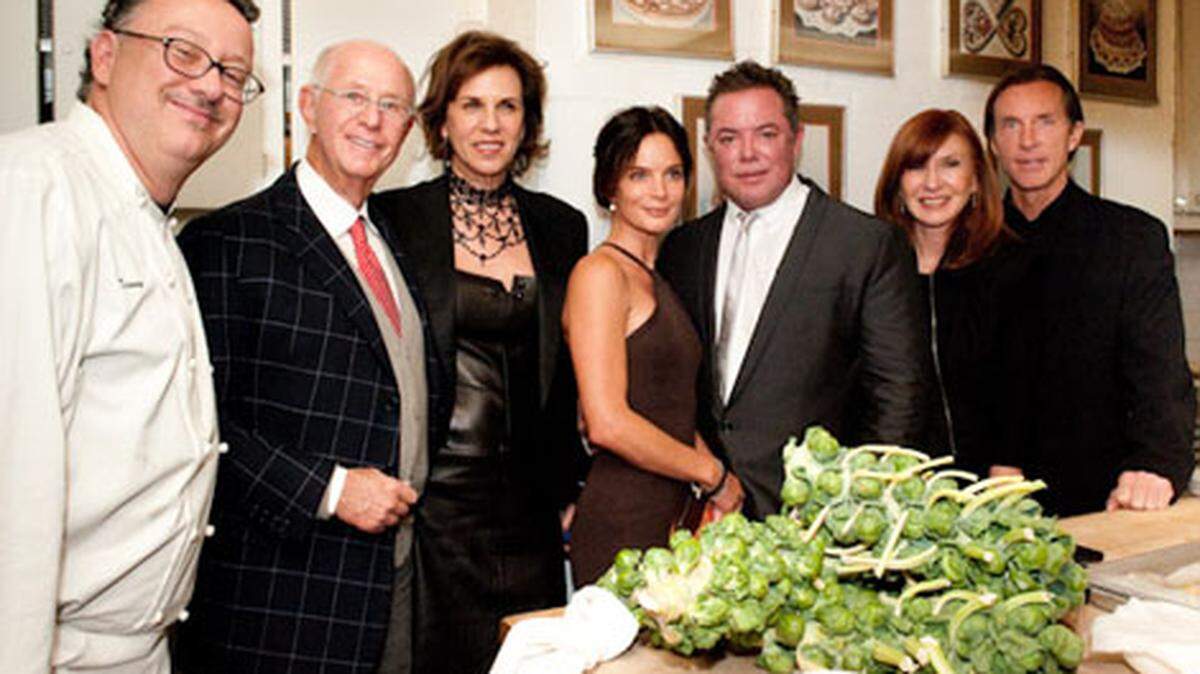 From left, The Forge Executive Chef Dewey LoSasso, Charles Koppelman, Gerri Kyhill, Gabrielle Anwar, Shareef Malnik, Nicole Miller, and Kim Taipale. Photo: Tom Kirkman