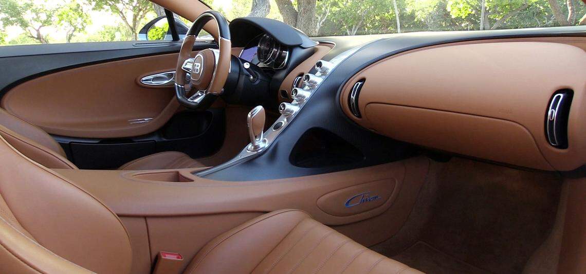 A view of the interior of the 2 passenger Bugatti Chiron.