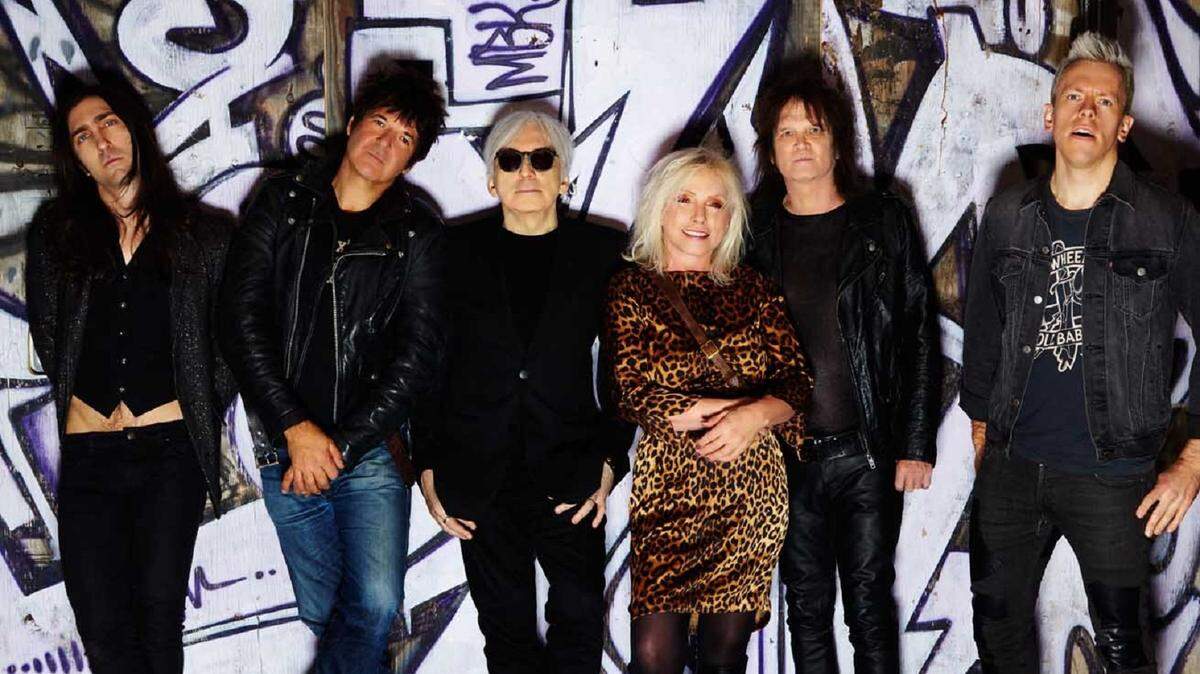 The latest lineup of Blondie, featuring Deborah Harry (center), releases its “Pollinator” album in May and hits the Hard Rock Live stage on Aug. 8, 2017.
