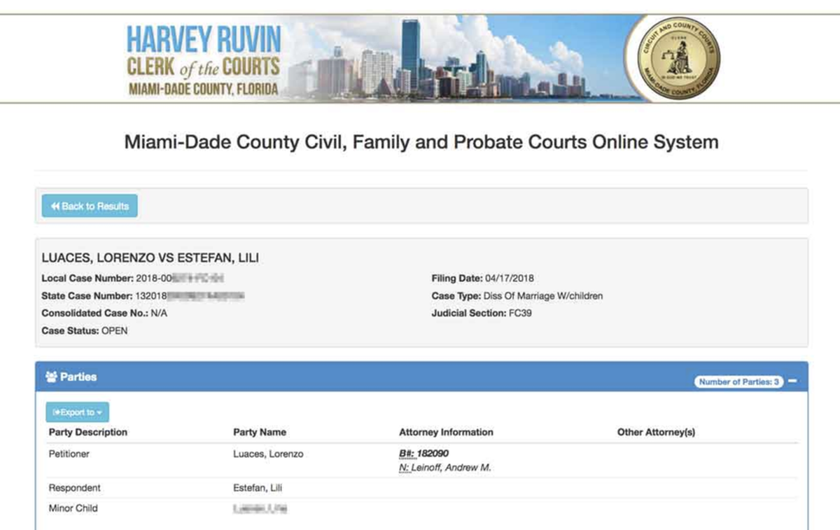A screenshot of the divorce petition for Lili Estefan and her husband.