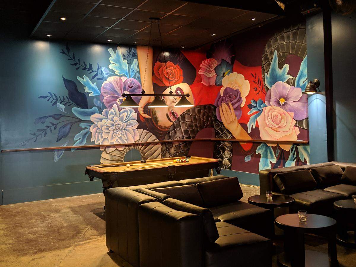 The requisite mural wall inside Boombox, a new bar in Midtown.