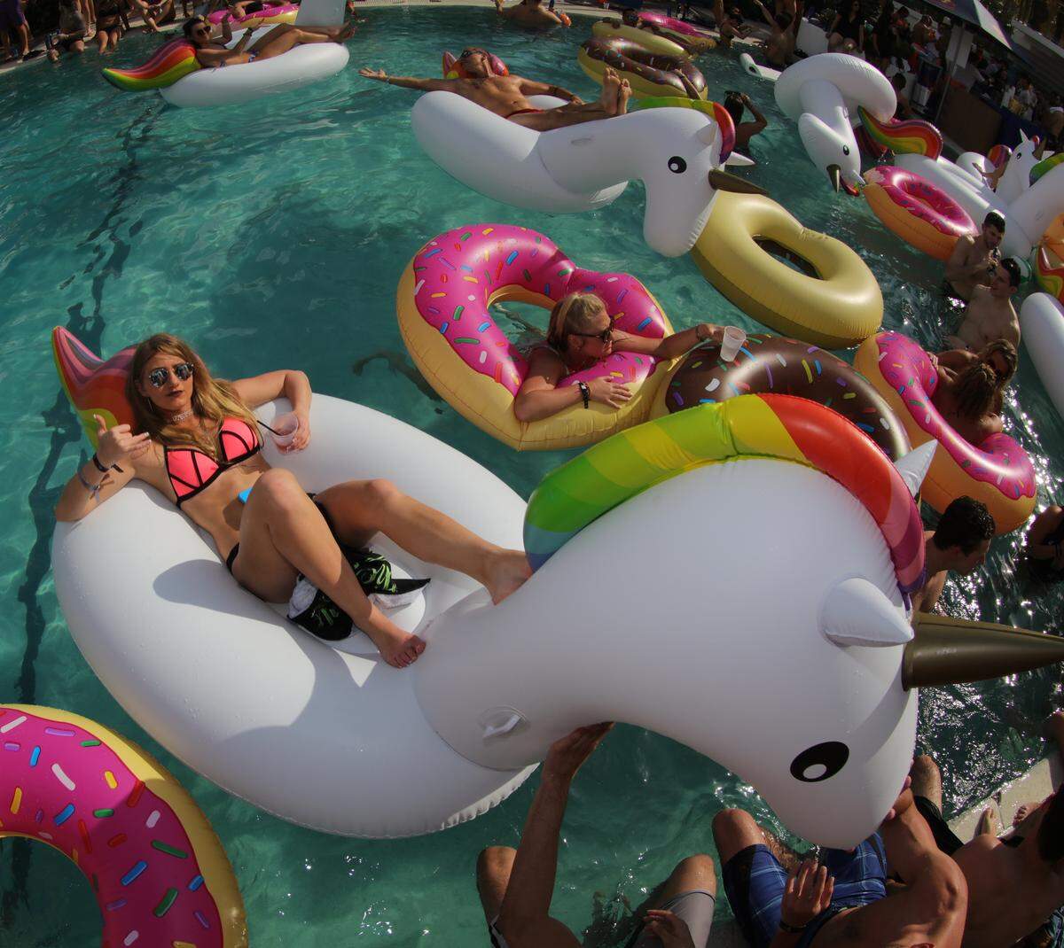 Hanging in the pool at the Shelbourne's annual pool party during Miami Music Week 2017.