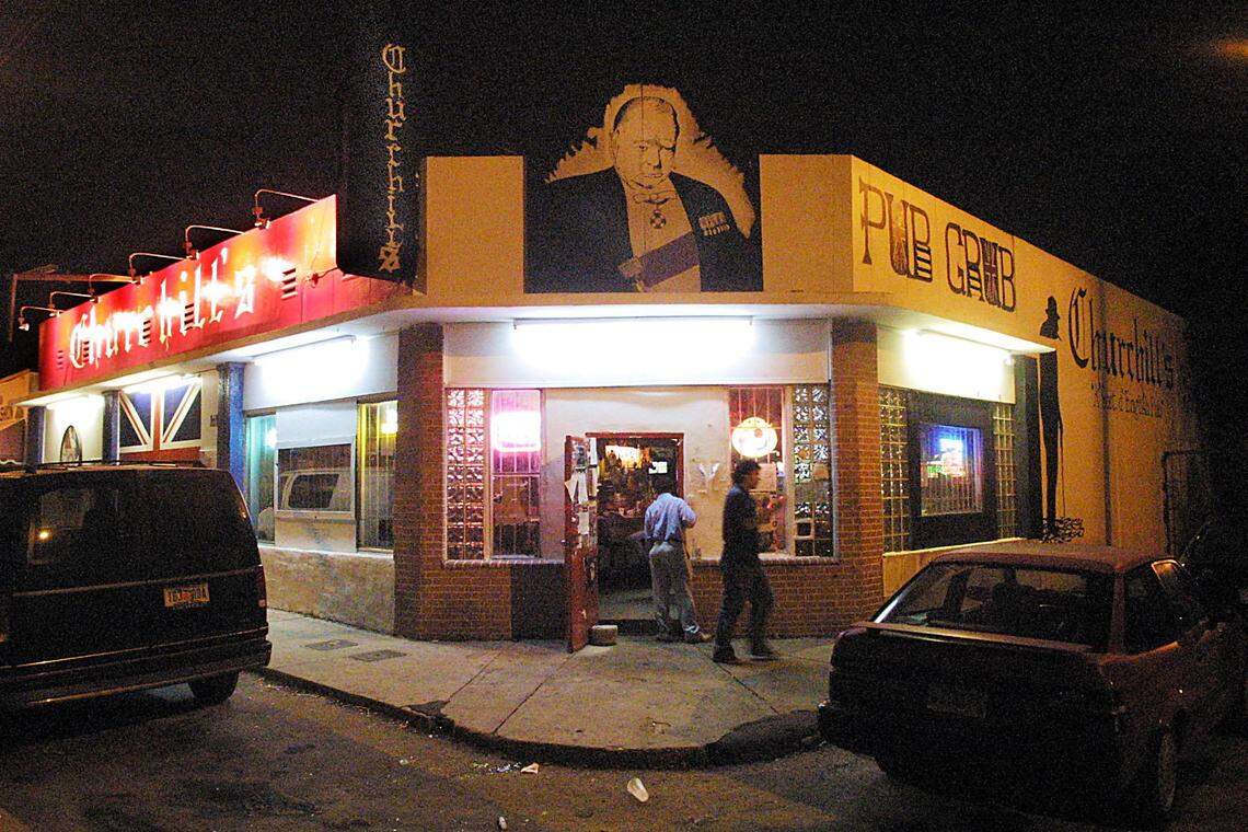 9/8/01-C.W. GRIFFIN/HERALD STAFF--MIAMI-- This night exterior shot is of Churchill's an old English style Pub that caters to the punk crowd and is located on NE 2nd Ave in Miami.