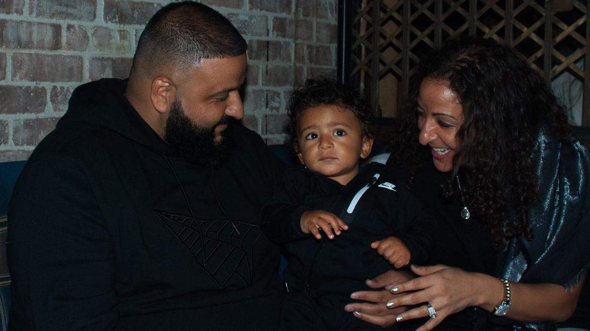 Isn't it past your bed time, kid? The Khaled clan parties like rock stars at the opening of The Hideaway.