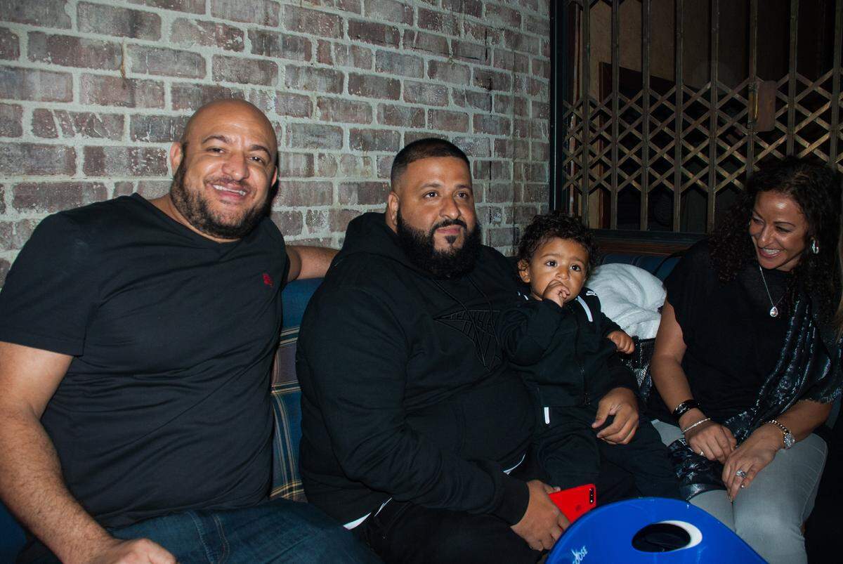 Michael Tuck, DJ Khaled, Asahd Tuck Khaled and Nicole Tuck hang out at The Hideaway.