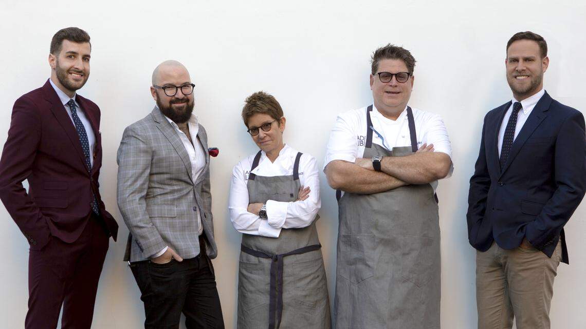 The team that opened Ad Lib in February 2019: (l to r) Director of Service, Cristiano Azevedo; Director of beverages, Sam Ross; pastry chef Hedy Goldsmith; chef Jamie DeRosa and sommelier Daniel Toral. By summer 2019 most of this team was gone.