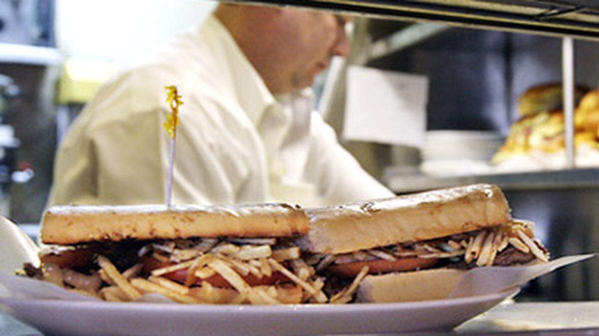 Pan con Bistec ready to go from the sandwich station at Islas Canarias. Photo: Donna E. Natale Planas, Miami.com staff