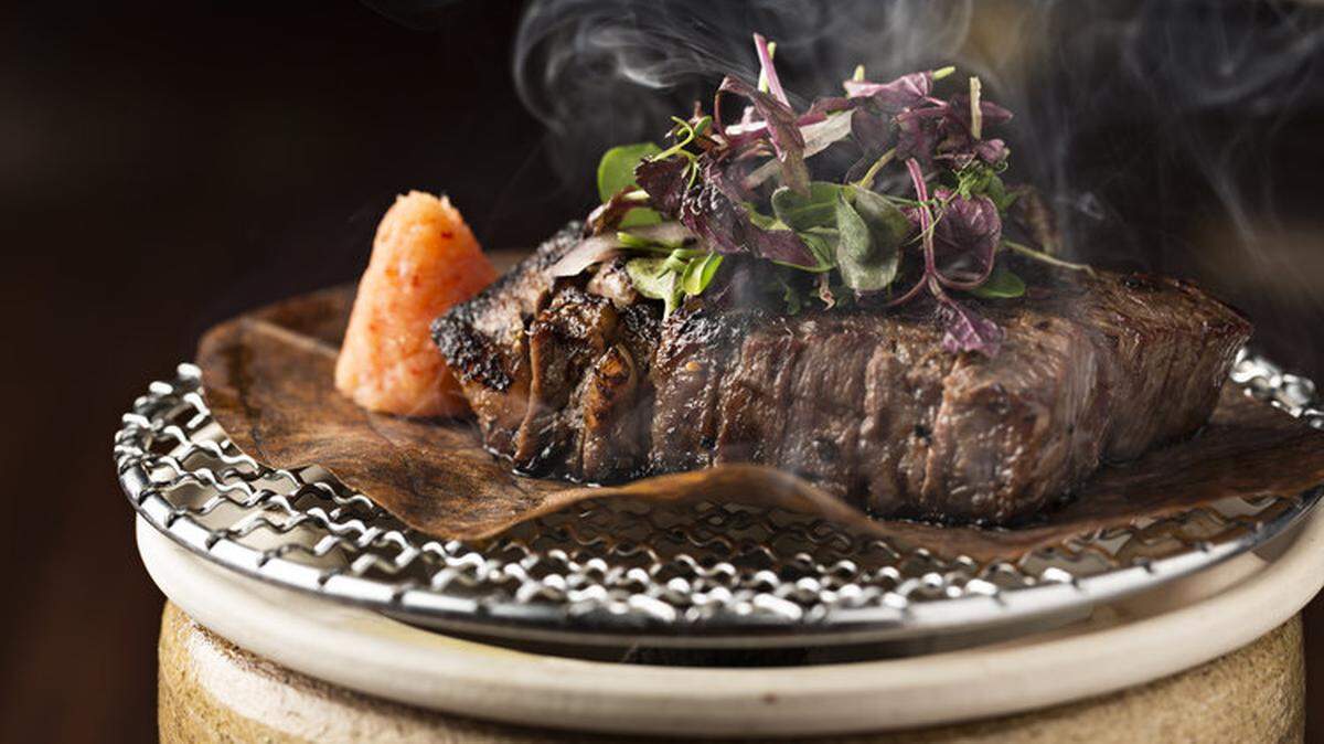 Steaks are robata grilled at Novikov.