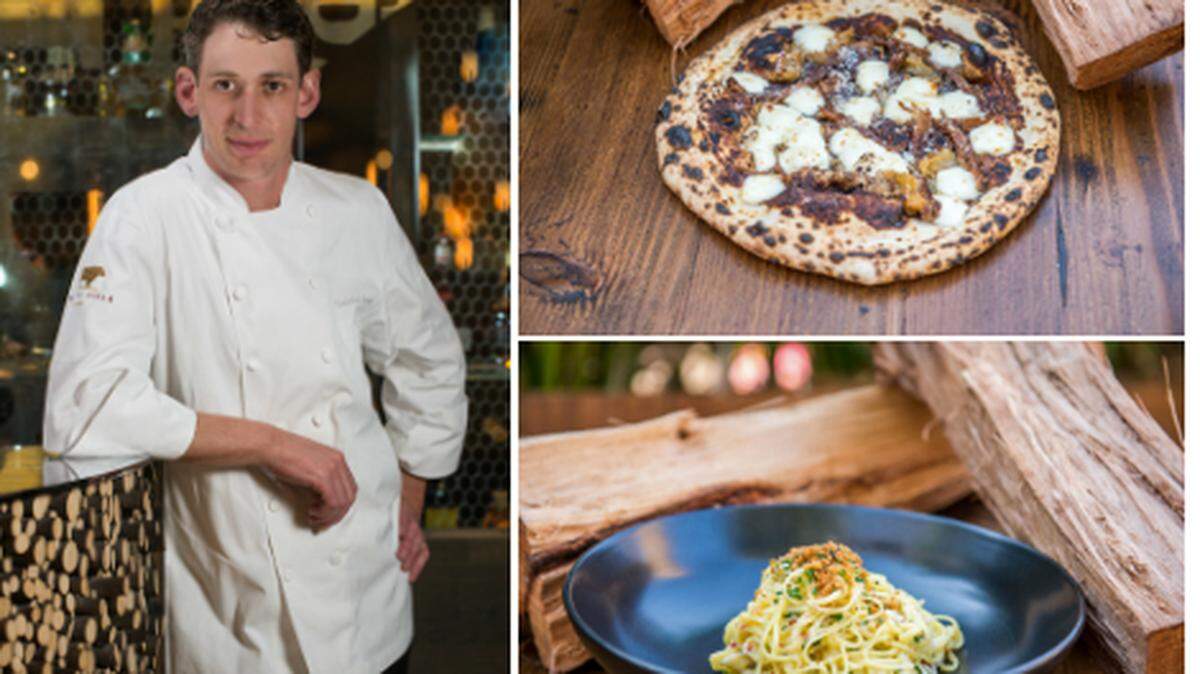 Chef Gabriel Fenton and pizza and pasta from Proof in Miami.