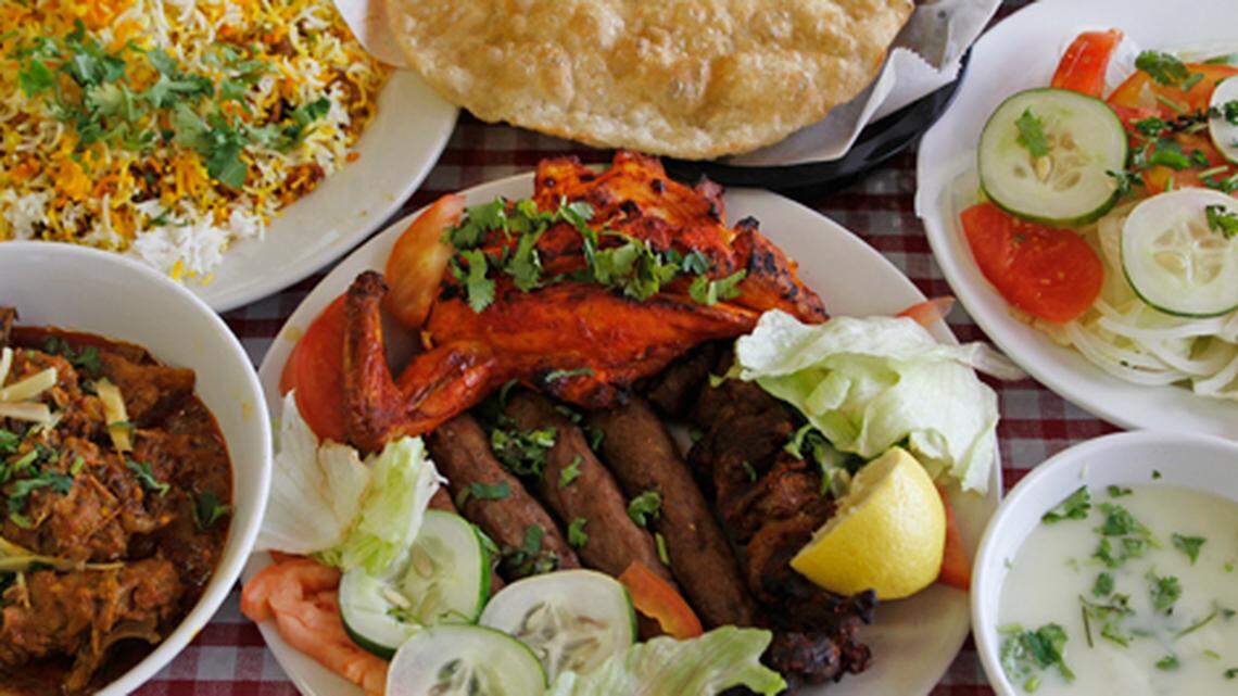 A selection of dishes at Pakistani-Indian Bundo Khan Halal Restaurant by owner Abdul Hakim in the dining room of his Restaurant.