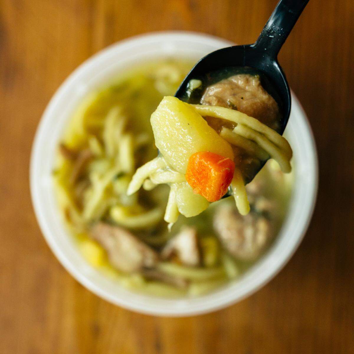 Chicken bone broth is a good starter at Natural Chicken Grill.