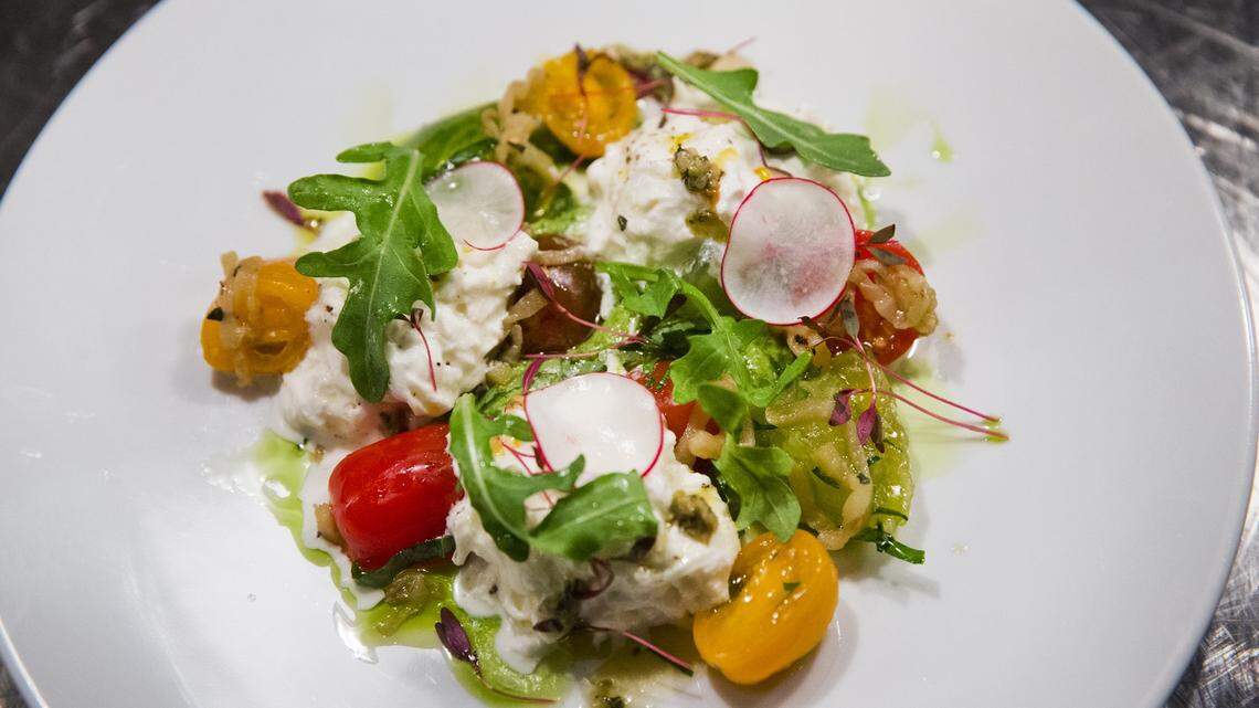 <p>Burrata at Blu. Photo:Simon Hare</p>