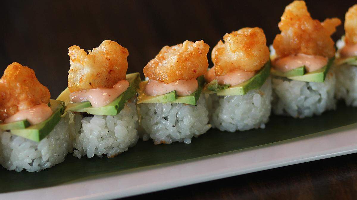 Food detail for Pubbelly story, Rockshrimp tempura,avocado mango,tuna tartare