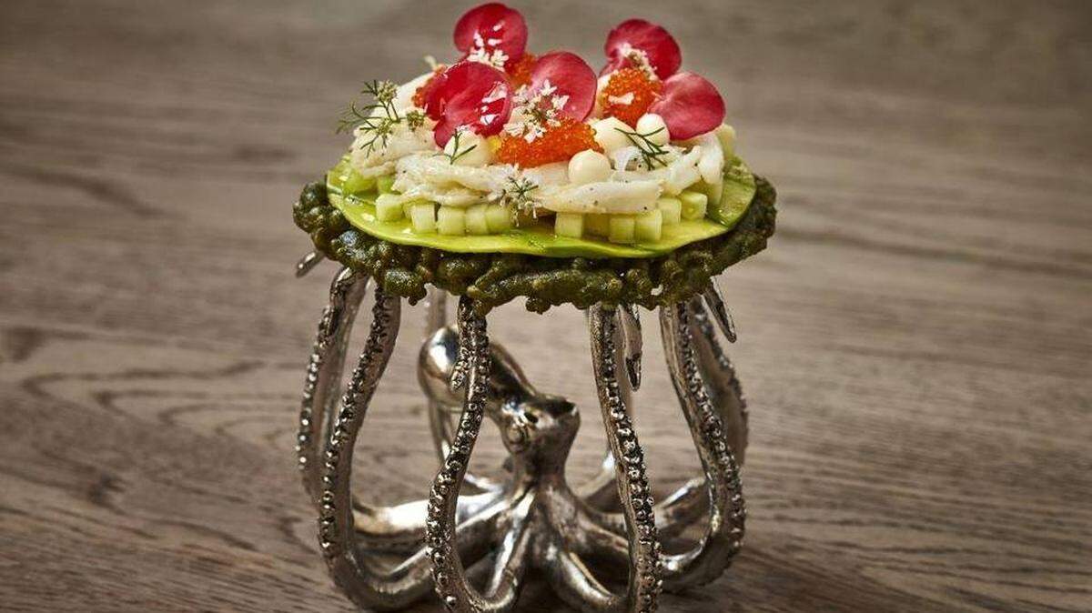 Dishes such as the California Funnel Cake are part culinary, part art at Bazaar Mar.