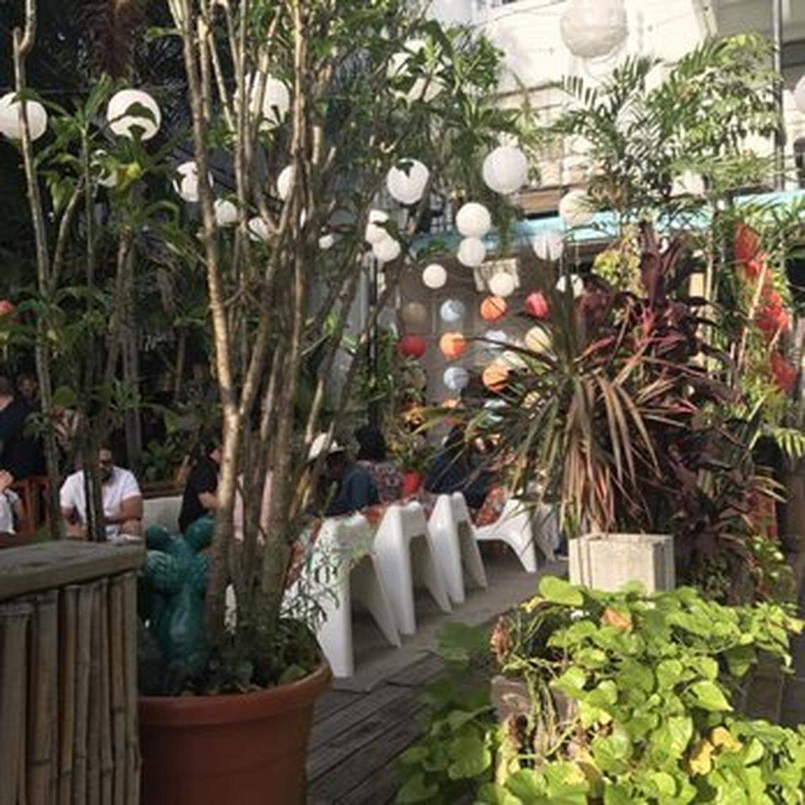 The whimsical garden patio at Phuc Yea