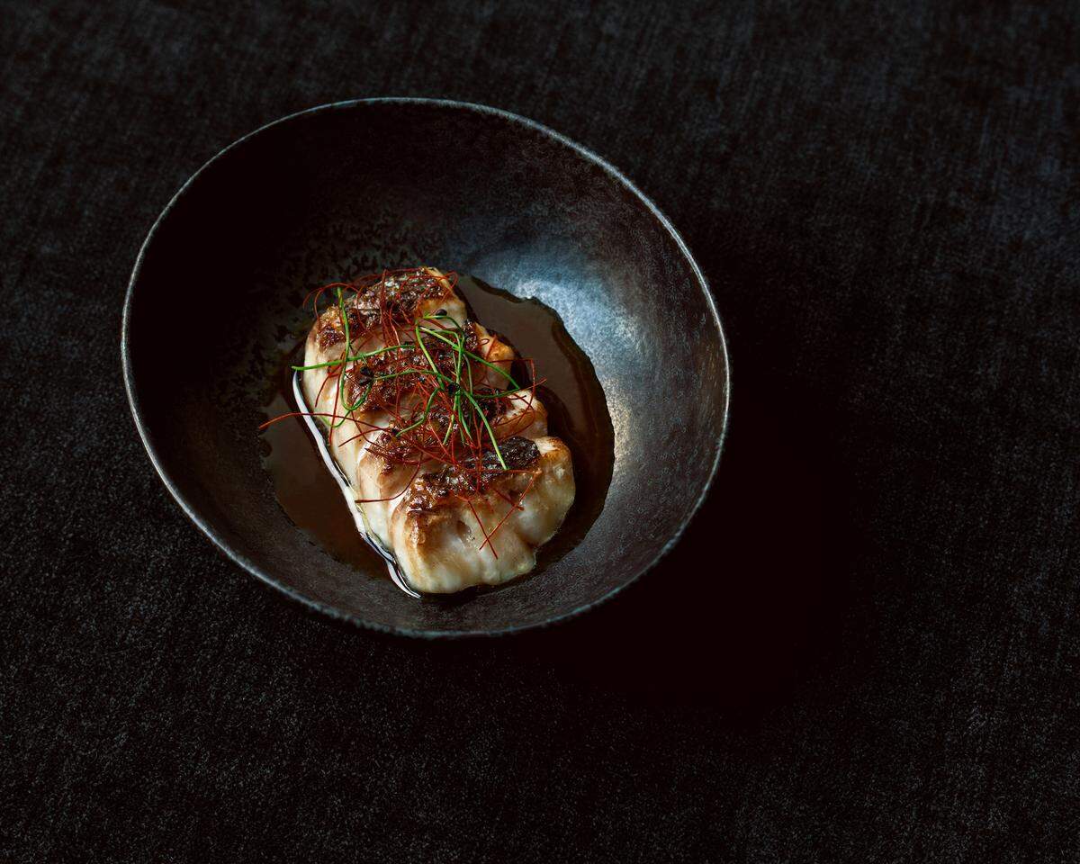 Robata bass with smoked ponzu at Kaido