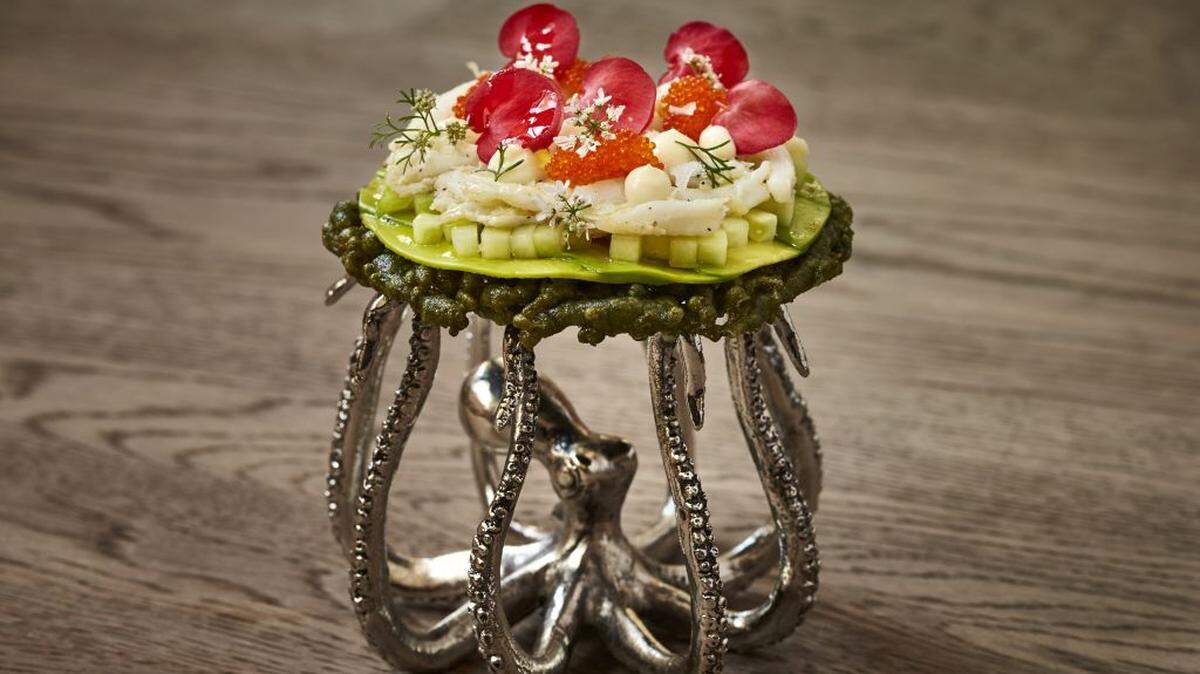 Bazaar Mar's California Seaweed Funnel Cake is just one of the restaurant's whimsical seafood-focused creations. (Handout)