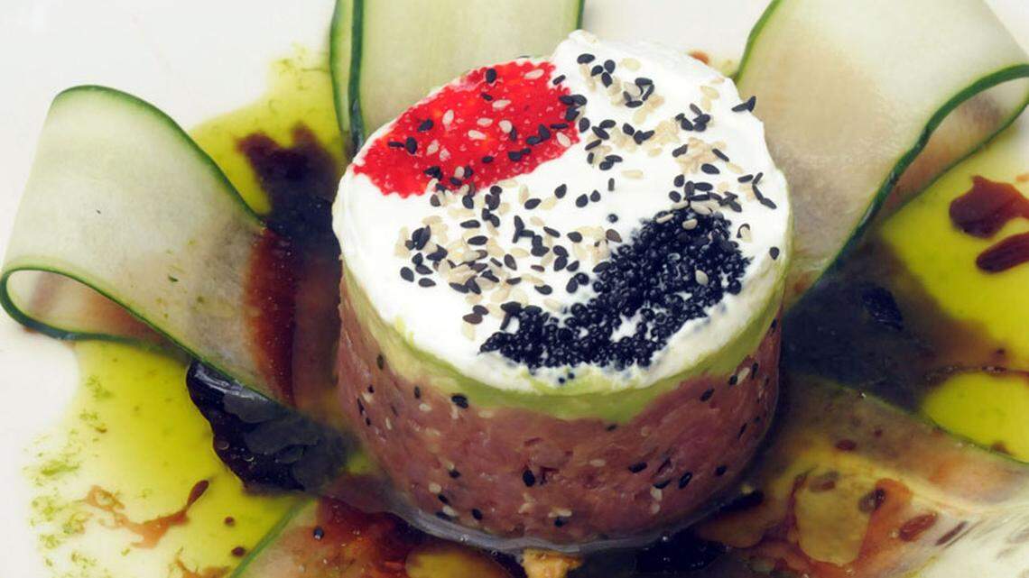 This is a Tuna Tartare made by Chef Alex Lopez at the Calamari Restaurant. Photo: Peter Andrew Bosch.