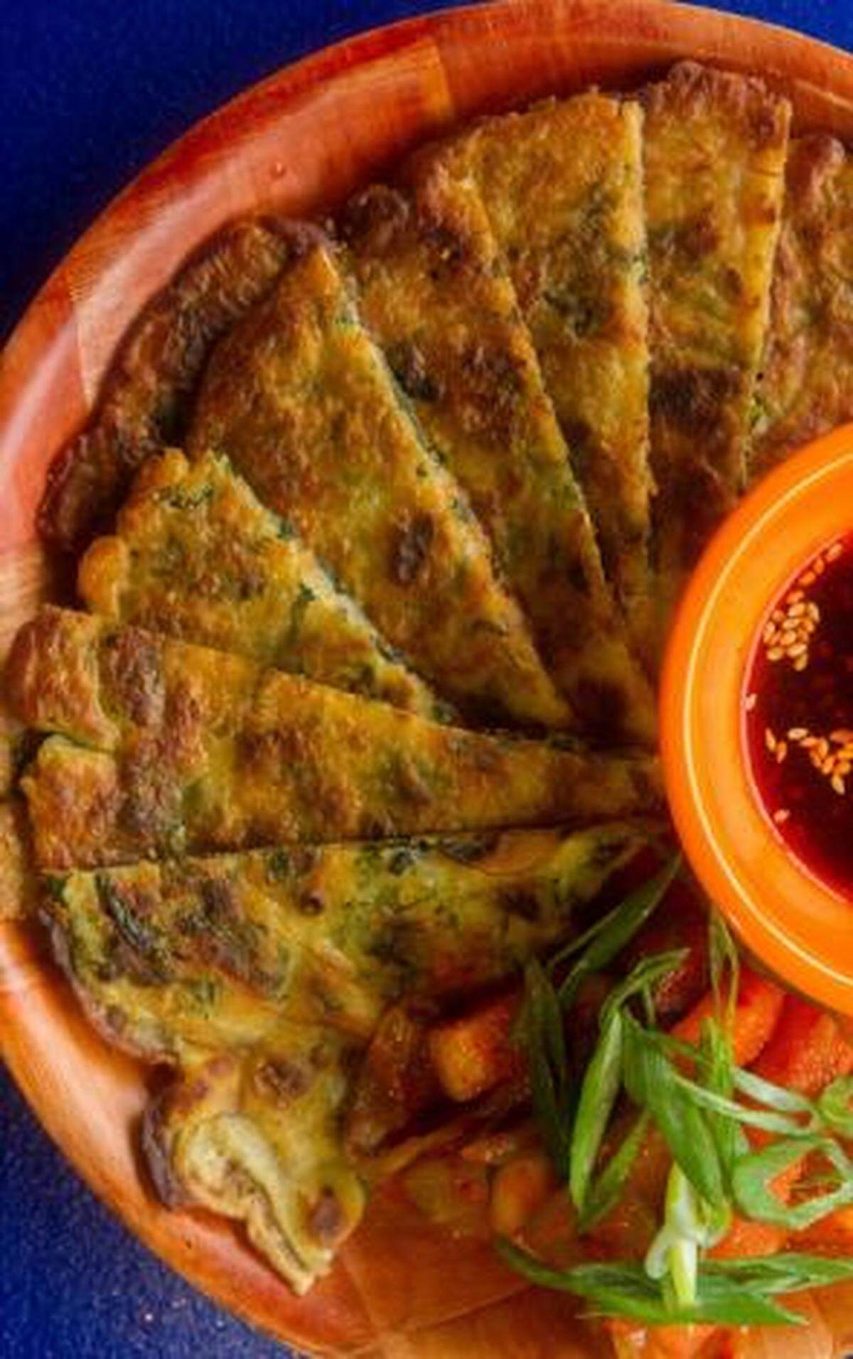 Korean Vegetable Pancake with Kale &amp; Chef's Kimchi, $10