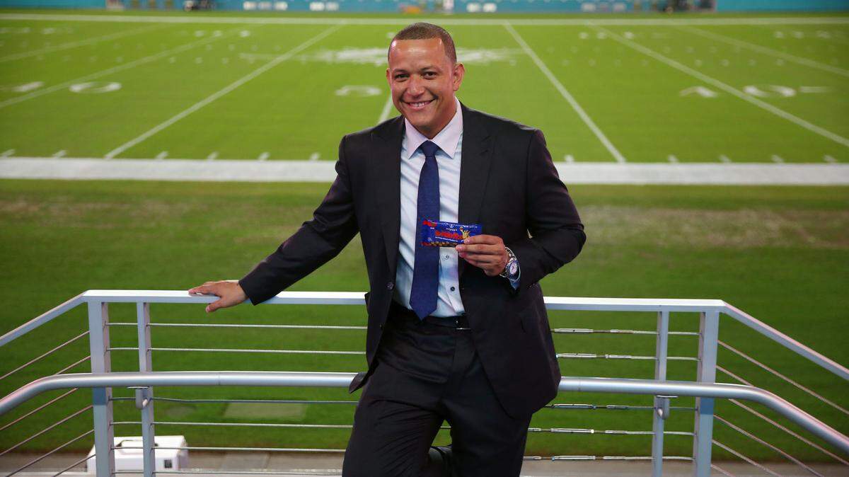 Slugger slash confectioner Miguel Cabrera celebrates the launch of Miggy's Bitbits