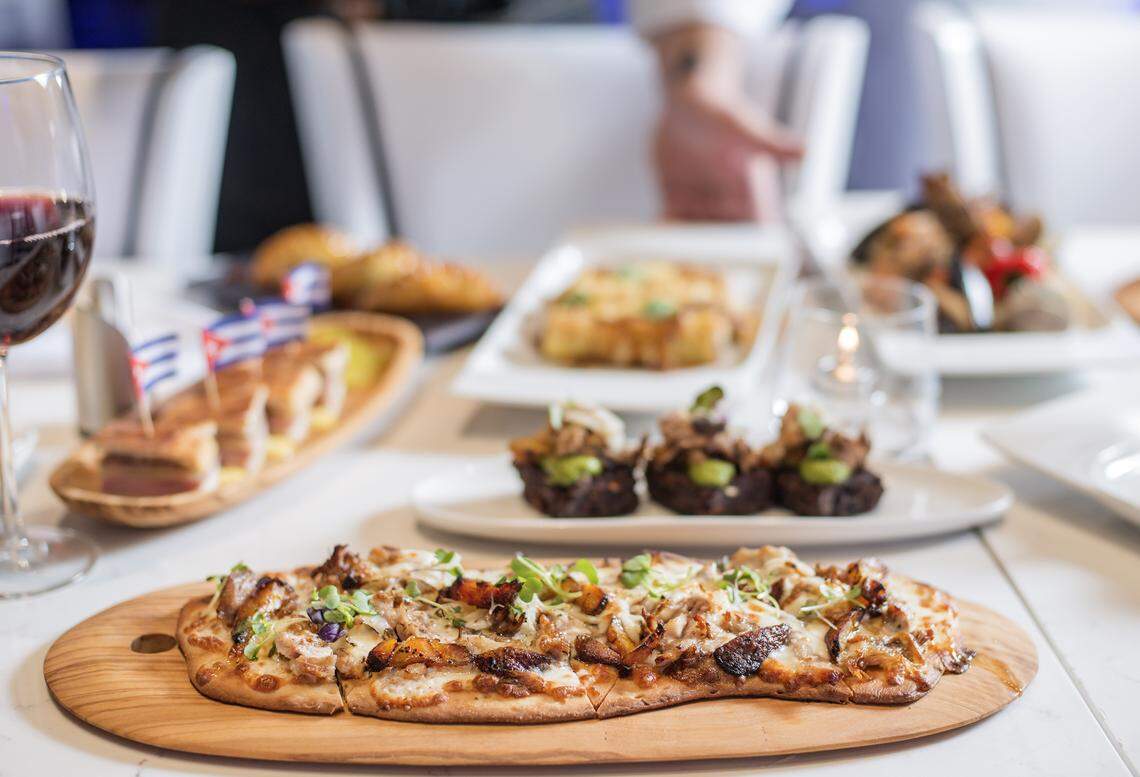 The Lechon Flatbread at Estefan's Kitchen.