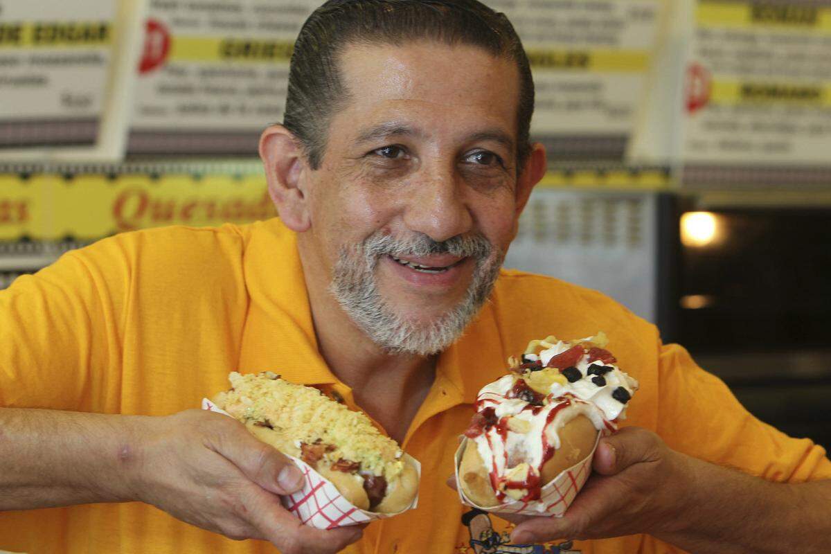 Edgar Gomez owner of La Perrada de Edgar, a Colombian hot dog stand