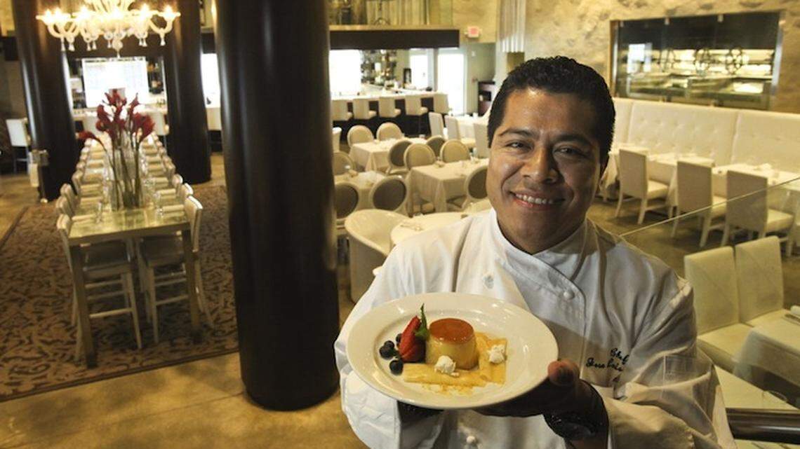 Seminole Paradise: Executive chef Jose Luis Flores shows off his flan at Bongos.