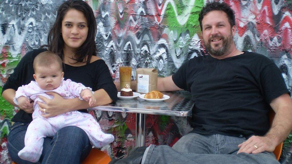 FAMILY BUSINESS: Leticia and Joel Pollock with baby Lucy.