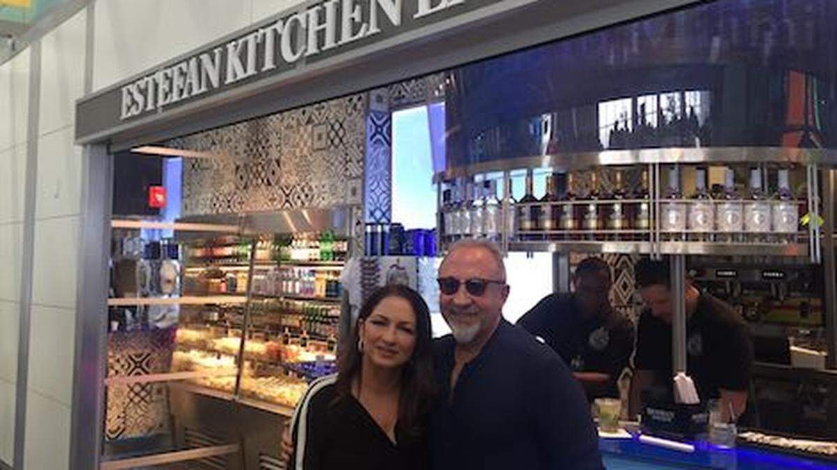 Gloria and Emilio Estefan debuted Estefan Kitchen Express at Miami International's Concourse D. (Carlos Frías/Miami Herald)