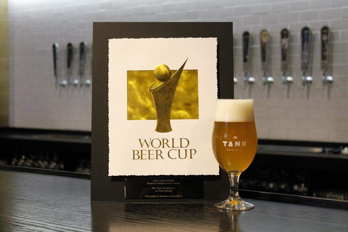 The Tank Brewing in Miami won a gold medal at the World Beer Cup on Thursday for La Finca, a golden, Belgian-French-style saison.