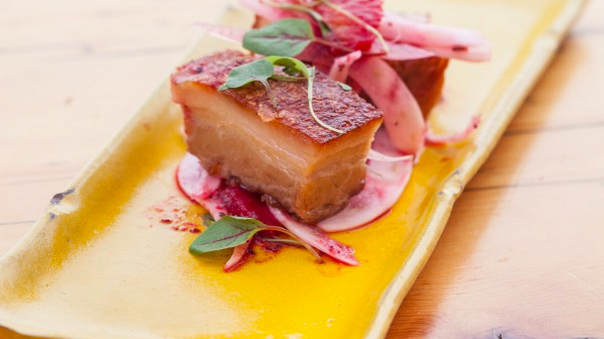 Brooklyn is getting a Sugarcane outpost, with dishes like this Lechon with Apples. It joins the original Midtown Miami location and a recent spot in Las Vegas' Restaurant Row at The Venetian.