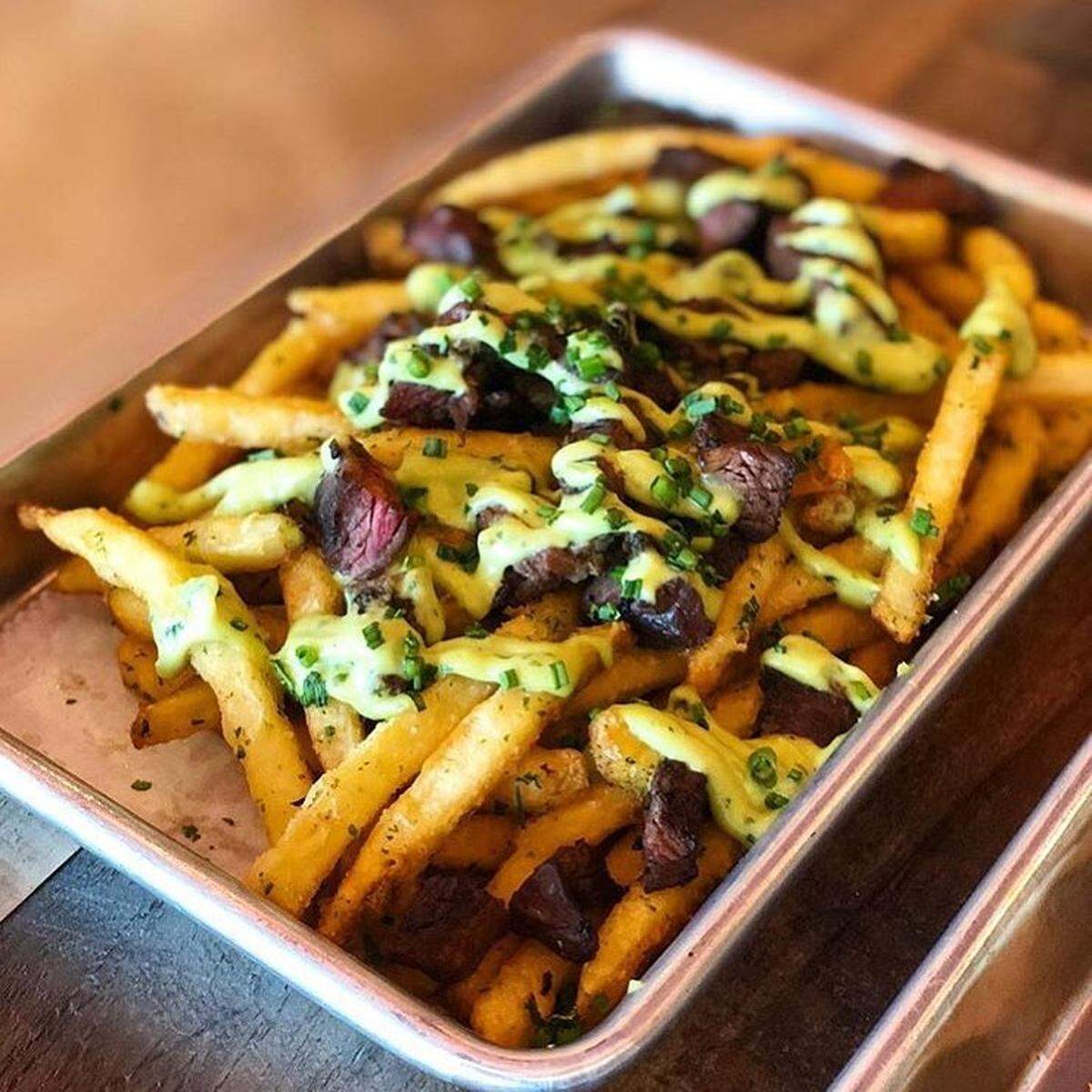 Loaded carne asada nachos can also be had with French fries.