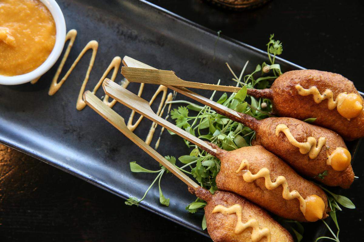Alligator tail corn dogs. No, really.