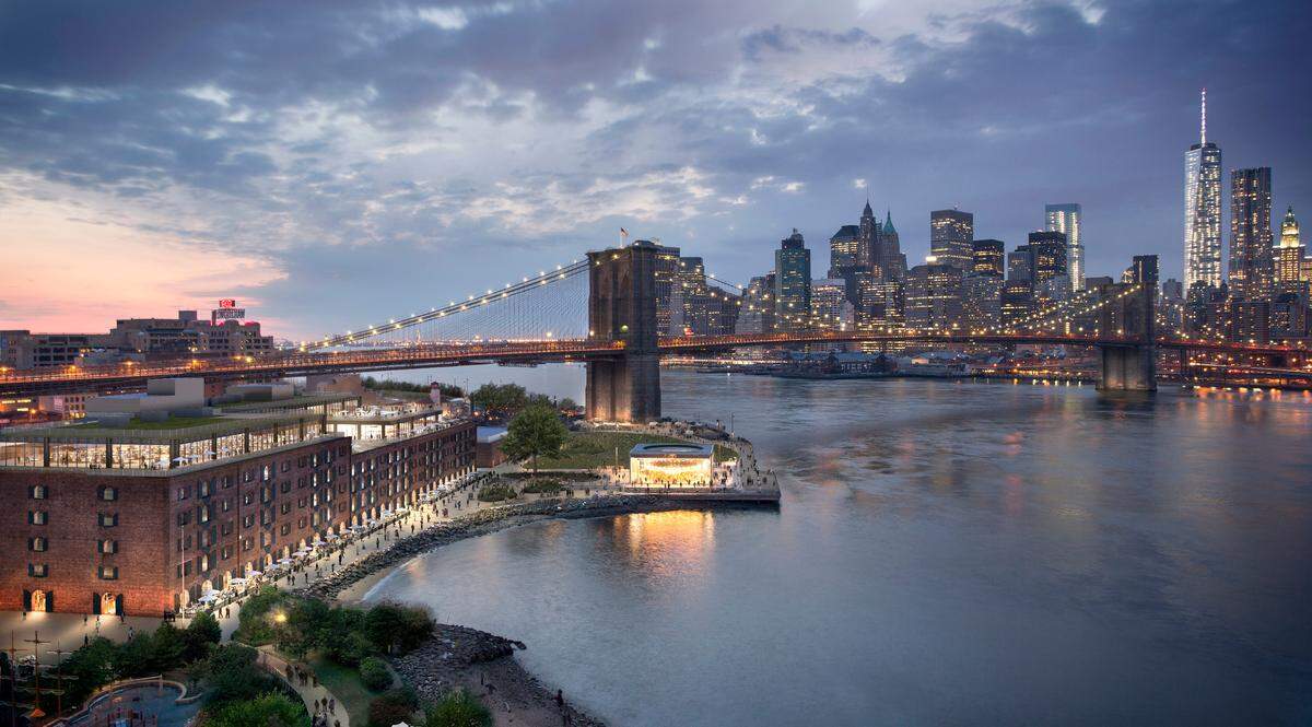 A rendering of Sugarcane Brooklyn, which will have a 2,000 square-foot patio from which you'll be able to see the Brooklyn and Manhattan bridges.