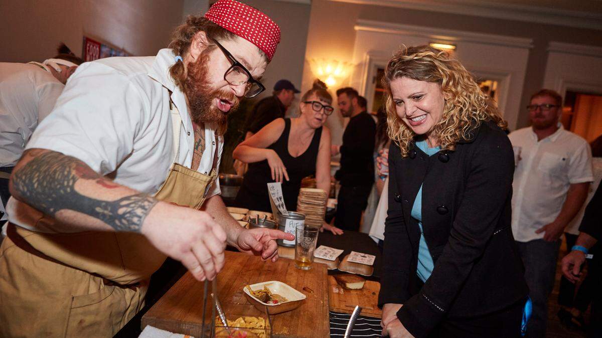 Chefs Jonathon Sawyer and Michelle Bernstein at Palm Beach Wine and Food Festival.