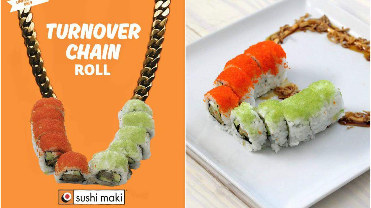Miami-based Sushi Maki will sell a Turnover Chain Roll, inspired by the University of Miami Hurricane’s sideline trophy. It will be available at all five locations and Whole Foods Markets throughout the Hurricanes’ season.