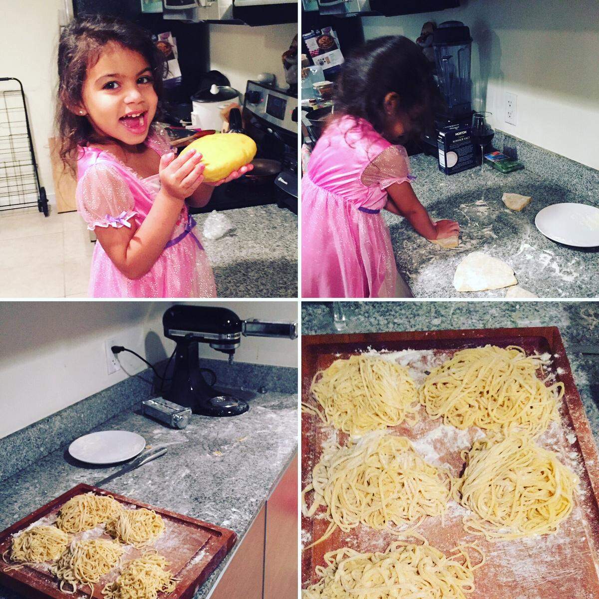 Sophia Pastor helps her father, Jim, executive chef at the Rusty Pelican, make pasta at home.
