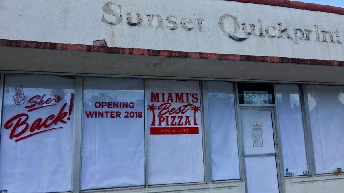 The former Sunset Quickprint at 5833 Ponce de Leon Blvd. in Coral Gables is going to be the new home for an old University of Miami hangout: Miami’s Best Pizza is announcing a winter 2018 opening. HOWARD COHEN
