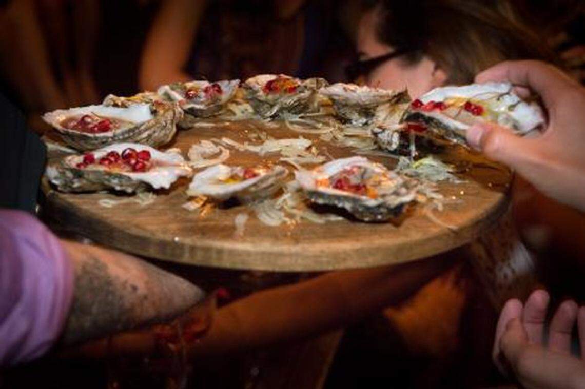 Bluepoint oysters with pomegranate at Mignonette.
