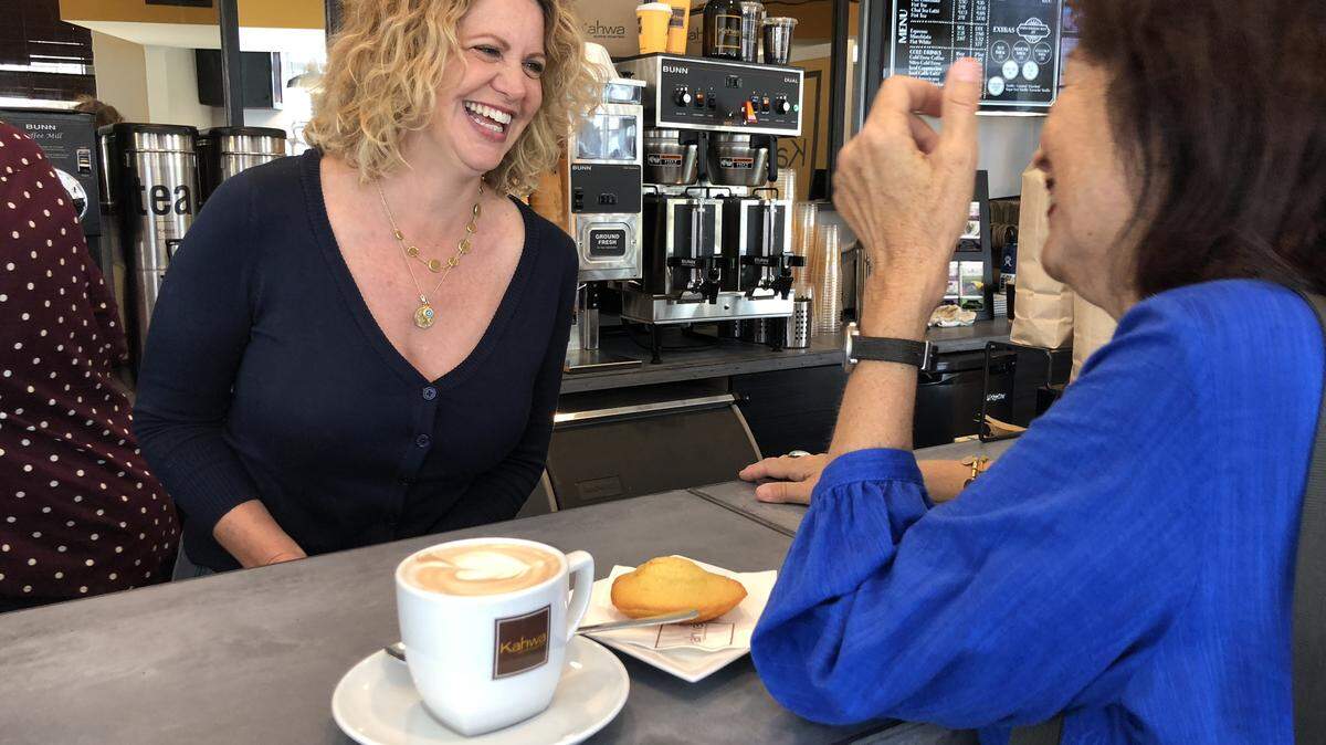 Chef Michelle Bernstein showed up to play barista for two hours as Florida-based Kahwa Coffee opened its first location in South Florida, in Sunset Harbour.