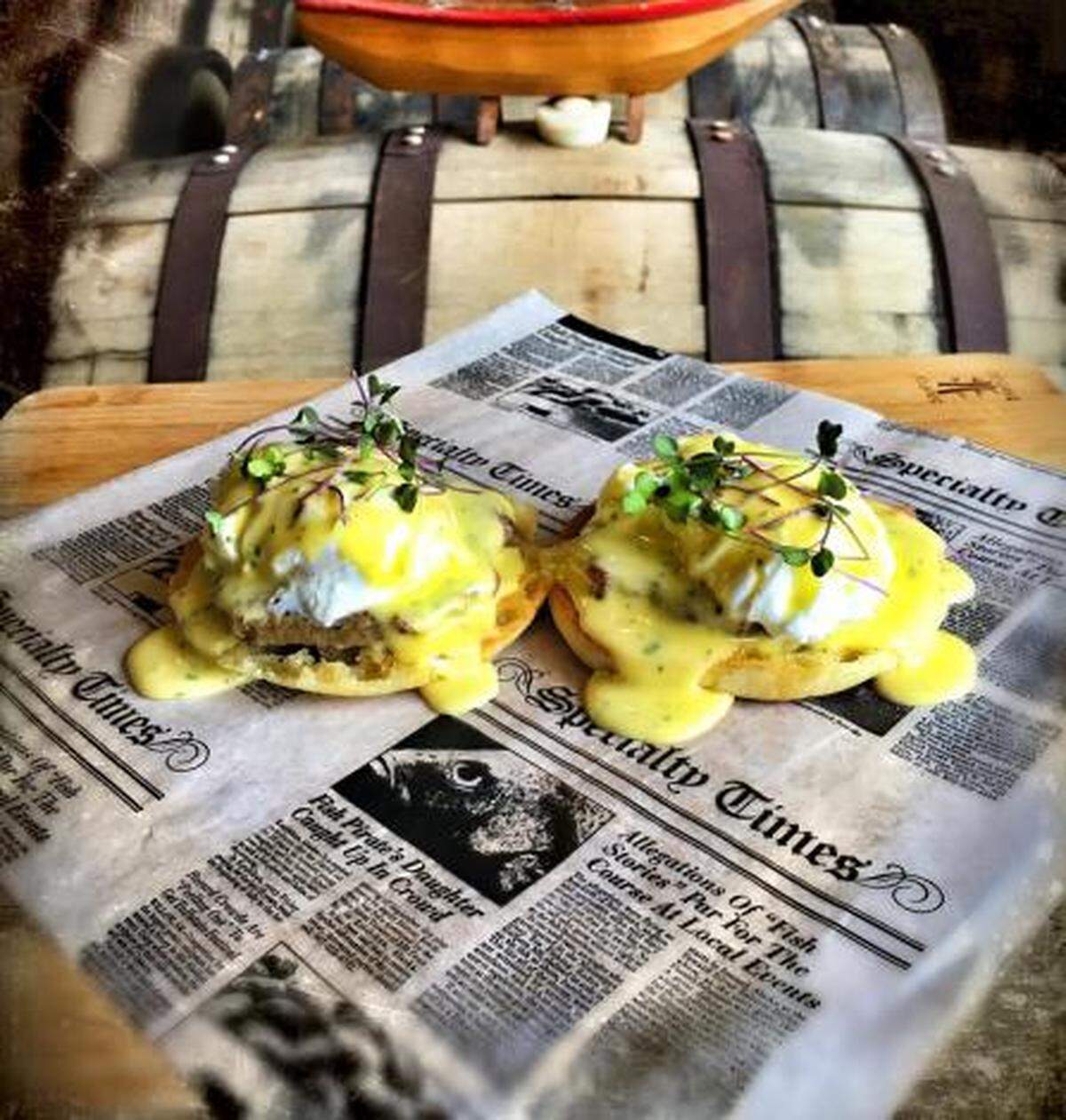 Biscayne Bay Eggs Benedict ($10) with Double Nine IPA