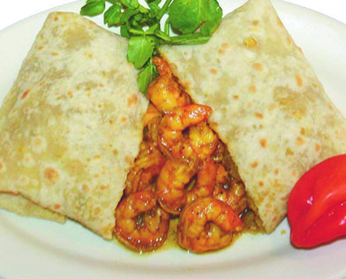 Shrimp roti in buss up shirt bread