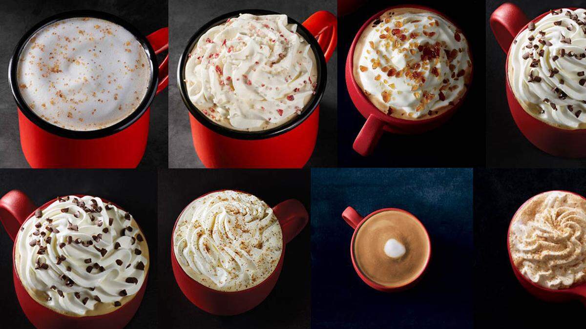The holiday drink lineup at Starbucks includes the Toasted White Chocolate Mocha, Chestnut Praline Chai Tea Latte, Caramel_Brulée, Peppermint Mocha, Gingerbread Latte, Holiday Spice Flat White and the Chestnut Praline Latte. (Courtesy of Starbucks)